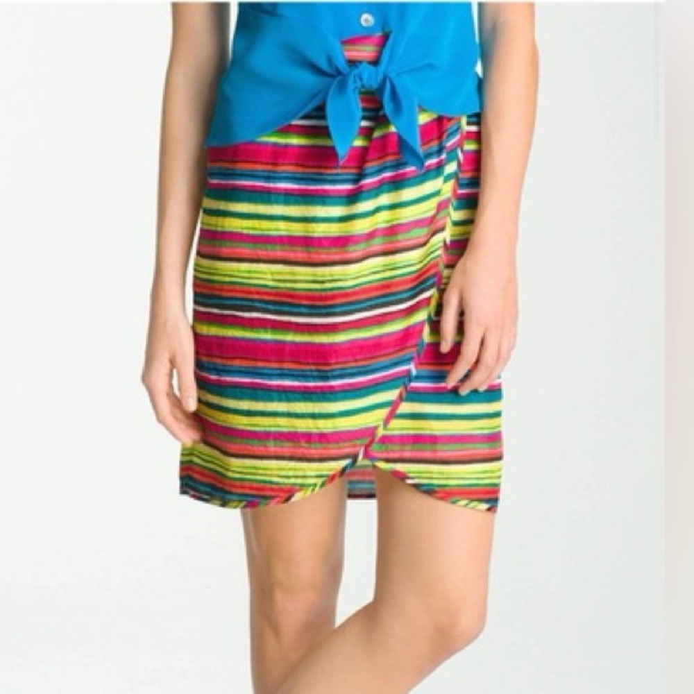 Nanette Lepore Silk Multicolor Striped Wrap Skirt – Size 6